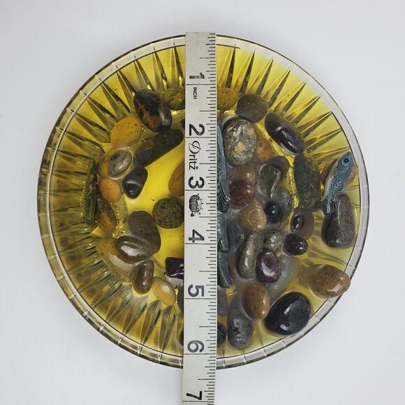 Vintage Embedded Raised Fish River Rock Clear Ribbed Glass‎ Dish Paperweight - Picture 8 of 10